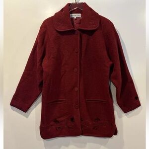 Philippe Le Bac Red Embroidered Boiled Wool Jacket Womens‎ Size Medium (BR)